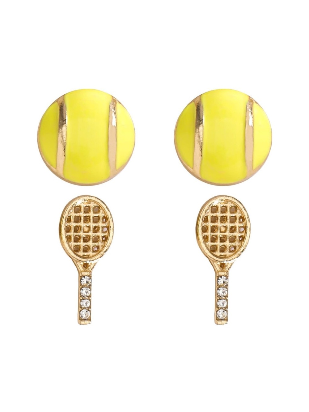 Unbranded Yellow Tennis Ball & Racket Stud Earring Set